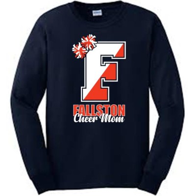 Cougars navy Cheer Mom long sleeve pompom tee cursive