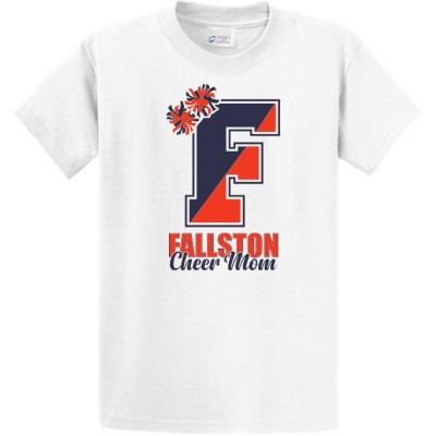 Fallston Cougars white Cheer Mom pompom tee cursive