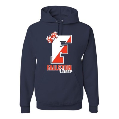 Fallston Cougars navy pompom hooded sweatshirt cursive