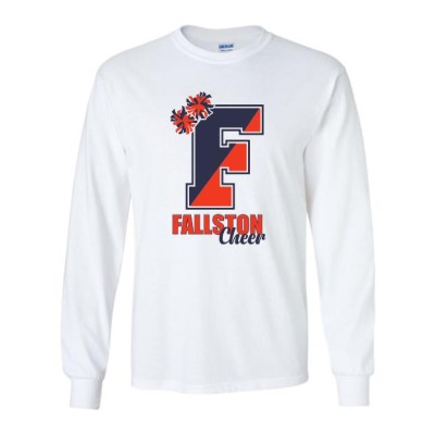 Fallston Cougars white Cheer long sleeve pompom tee cursive
