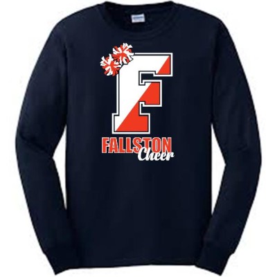 Fallston Cougars navy Cheer long sleeve pompom tee cursive