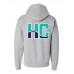 Harford Cheerleading HC logo gray hooded sweatshirt (front and back design)