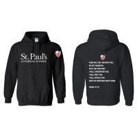 St. Paul's Lutheran School black hooded sweatshirt-  Isaiah 41:10 on back St. Paul's Lutheran School black hooded sweatshirt-  Isaiah 41:10 on back