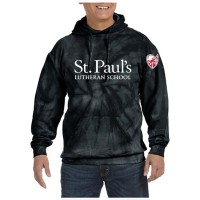 St. Paul's Lutheran School black tie dye hooded sweatshirt- Isaiah 41:10 on back St. Paul's Lutheran School black tie dye hooded sweatshirt- Isaiah 41:10 on back
