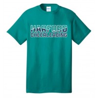 Harford Cheerleading 11 inch logo on teal tee